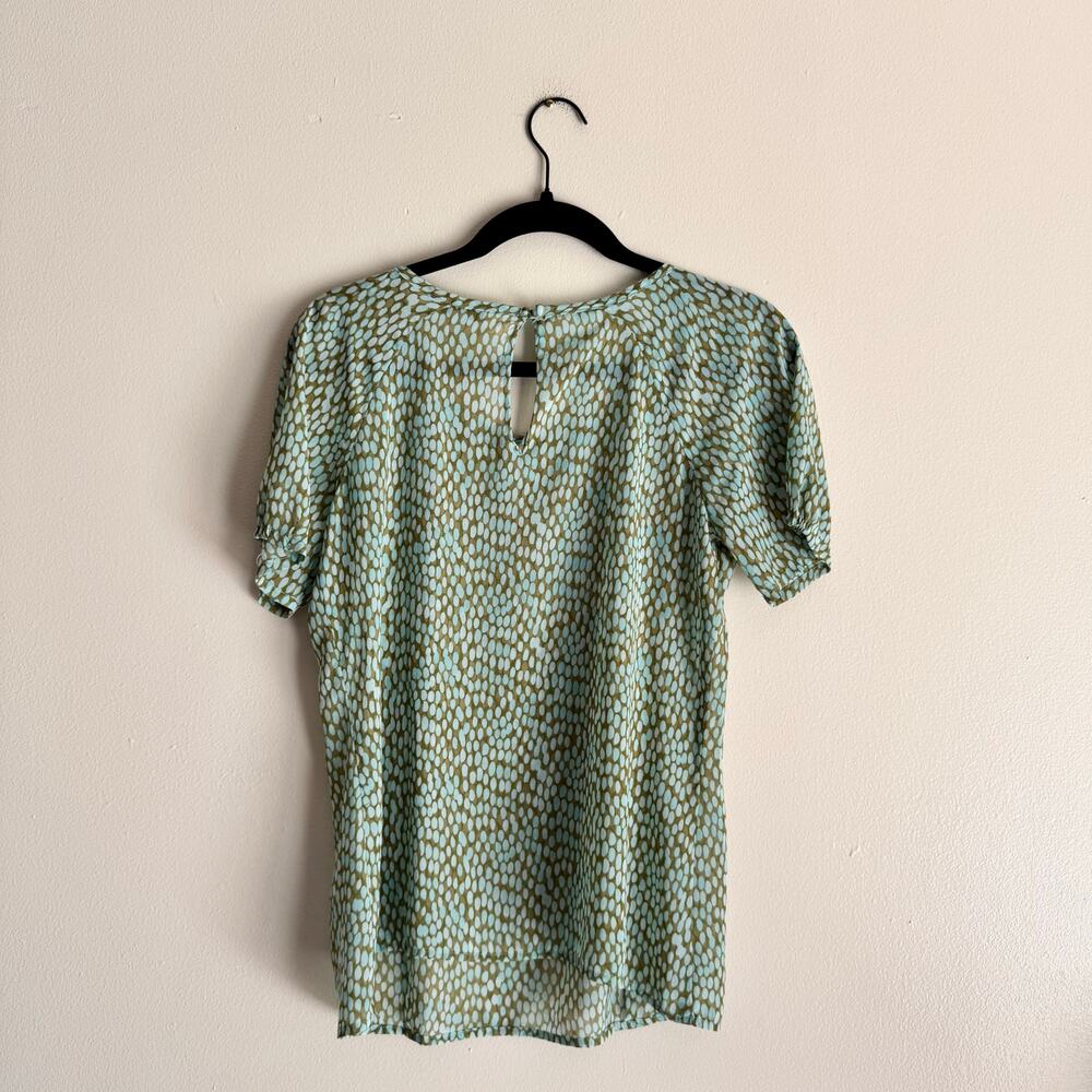 Cabi Blue Green Polka Dot Pebble Keyhole Short Sleeve Blouse - XS - Picture 6 of 7